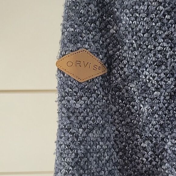 Orvis Men’s L Brighton Sweater Jacket Blue Heathered 1/4 Zip Sherpa Pullover - Picture 3 of 4